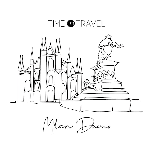 Un Seul Dessin En Ligne Continue Du Duomo Di Milano. Vecteur De Conception De Décoration Murale De Voyage Célèbre De Milan, En Italie