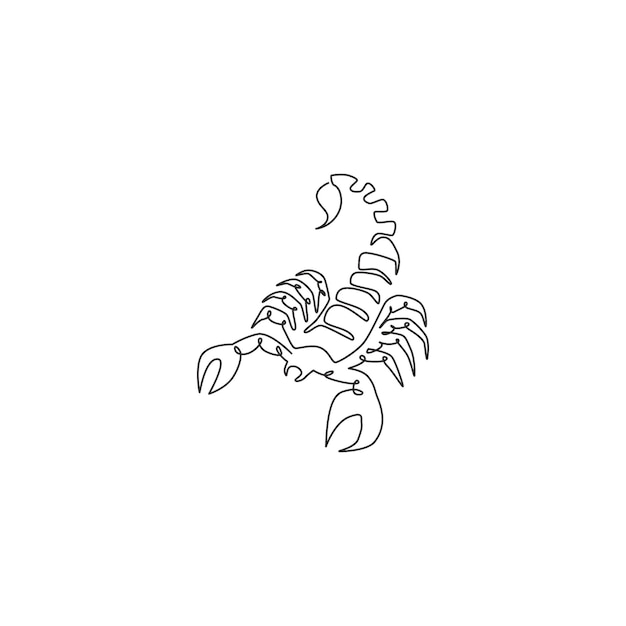 Un seul dessin en ligne continue du scorpion mortel vecteur de dessin de mascotte d'arthropode mortel