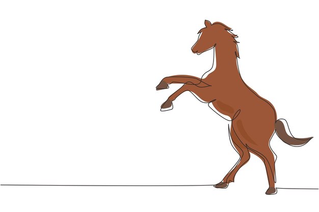 Vecteur un seul dessin en ligne continue élevant un cheval sauvage character fort entraînement au saut équestre symbole de logo de course équestre insigne de sport équestre dessin en ligne graphique illustration vectorielle.