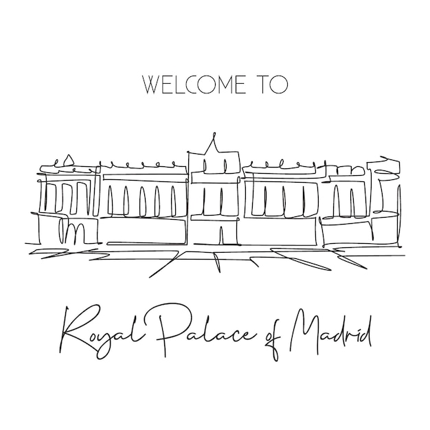 Un Seul Dessin En Ligne Continue Palais Royal Point De Repère De Madrid Bel Endroit Célèbre à Madrid Espagne