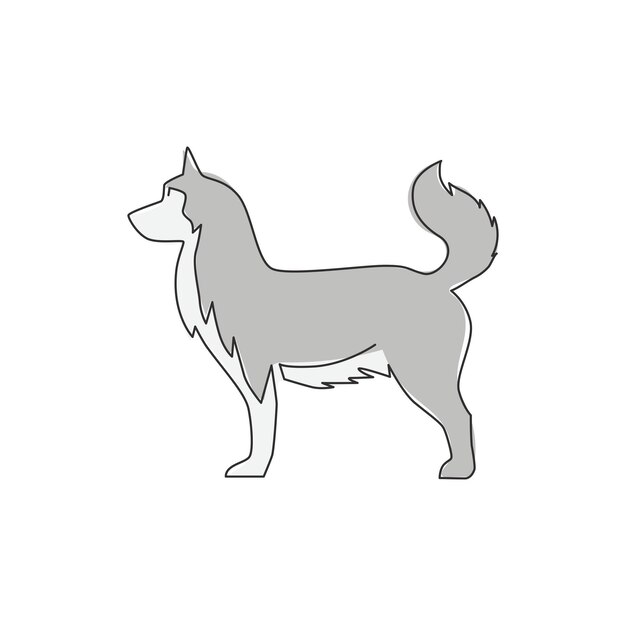 Vecteur un seul dessin en ligne continue d'une simple icône de chiot de husky sibérien mignon l'emblème de l'animal de compagnie