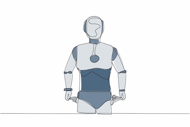 Un seul robot de dessin en ligne continue debout avec la poche tournée vers l'extérieur sans illustration d'argent