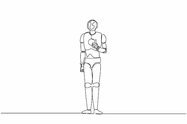 Un seul robot de dessin d'une ligne montrant le pouce en l'air signe Accord d'accord approuver et accepter illustration