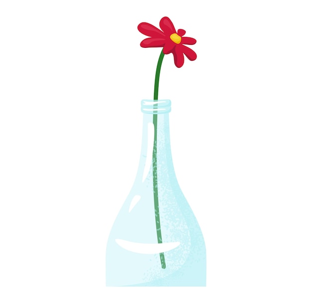 Une Seule Fleur Rouge, Une Bouteille D'eau En Verre Transparent, Une Décoration Florale Minimaliste, Une Maison Simple Et élégante.