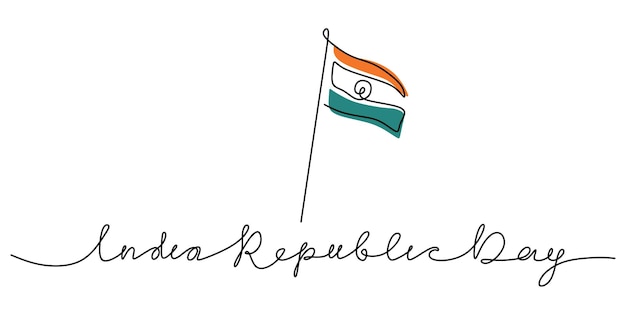 Une Seule Ligne Continue Du Drapeau De L'inde Pour Le Jour De La République De L'inde Isolé Sur Fond Blanc