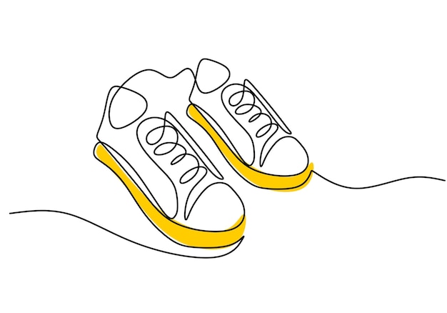 Une seule ligne continue de jolies baskets sur fond blanc