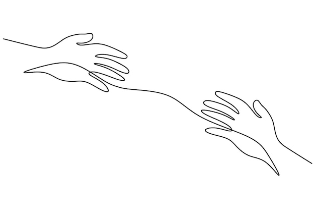 Une seule ligne continue de main dessinée avec la main à l'autre pour la journée de l'amitié isolée sur fond blanc