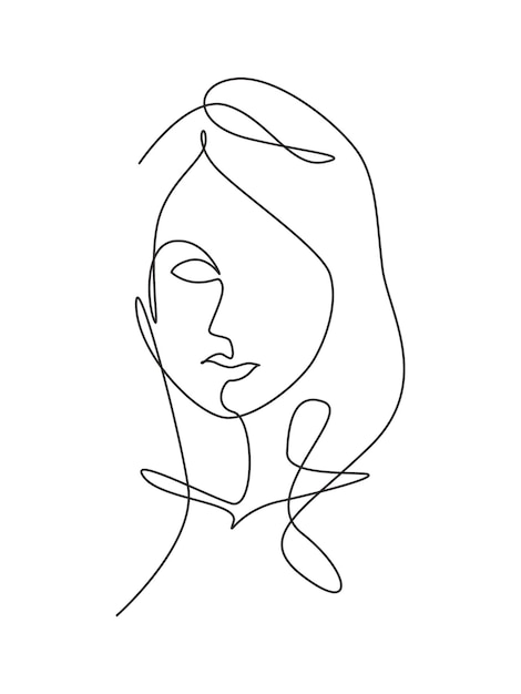 Une seule ligne dessin femme beau visage abstrait mode illustration vectorielle Style assez féminin