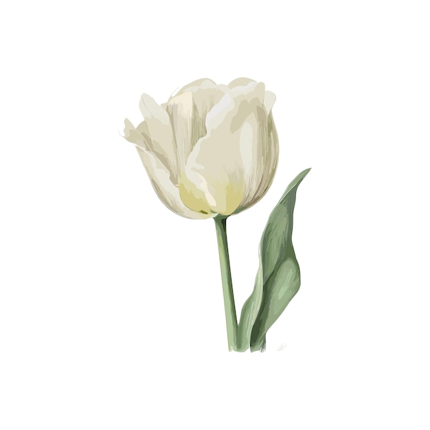 Une Seule Tulipe Blanche Clipart Aquarelle Fond Blanc