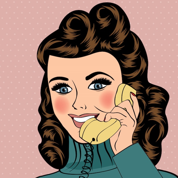 sexy belle femme bavardant sur le téléphone rétro