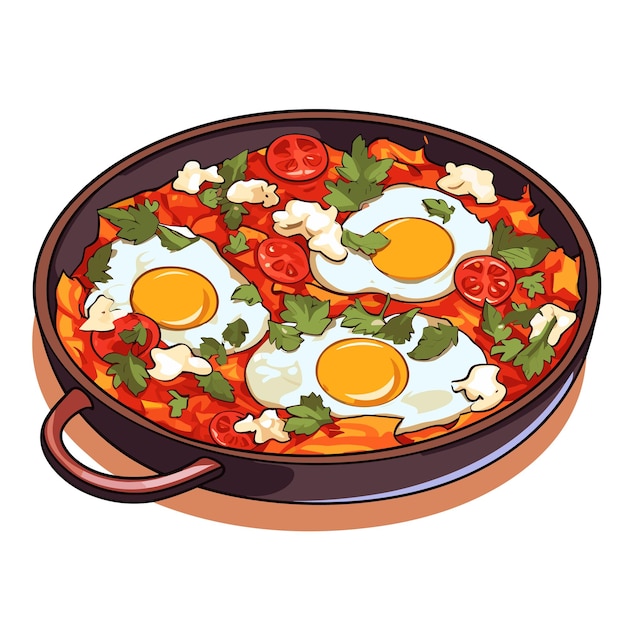 Vecteur shakshuka israeli foodcartoon vector illustrateur