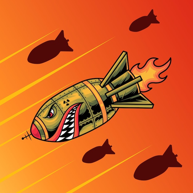 Shark Rockets Attack Vector Illustration D'art Militaire Sur Fond Isolé