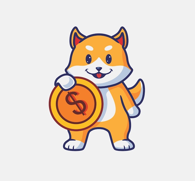 Vecteur shiba inu mignon tenant une pièce de monnaie