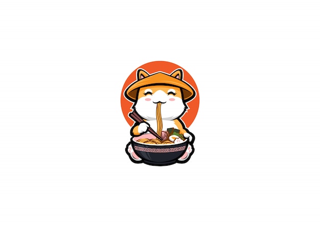 Shiba Inu Avec Style Cartoon Manger Des Ramen