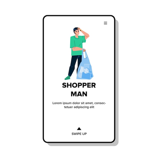 Shopper Man With Bag Achat En Magasin Vector