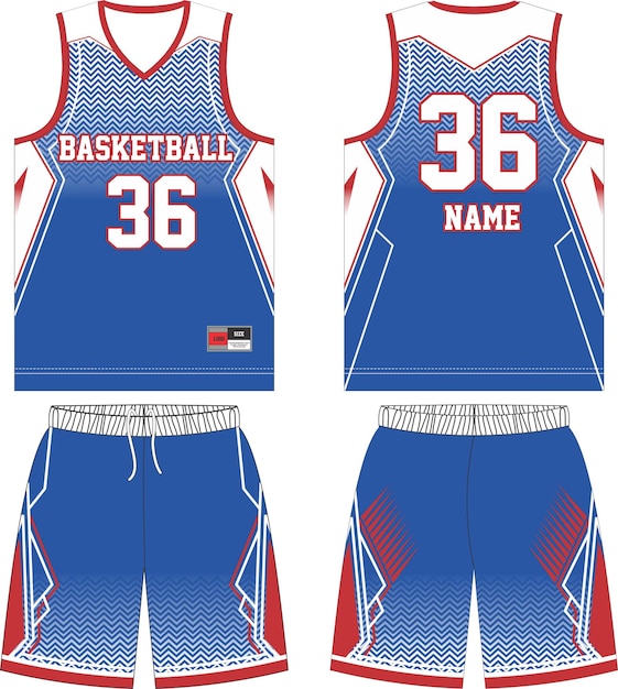 Vecteur short d'uniforme de basket-ball, modèle pour maillot de sport vue avant et arrière du club de basket-ball