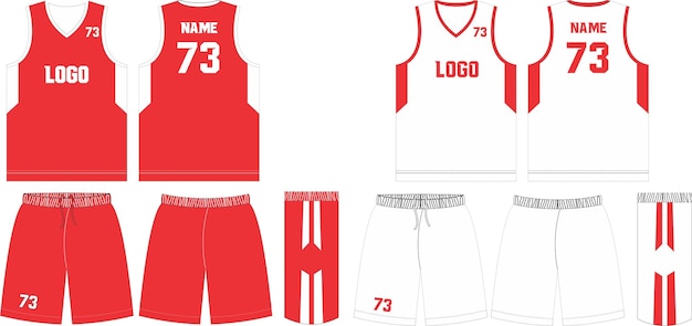 Short d'uniforme de basket-ball réversible, modèle pour maillot de sport avec vue avant et arrière du club de basket-ball