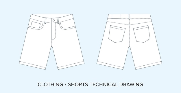 Vecteur shorts décontractés avec poches plan de vêtement de dessin technique pour les créateurs de mode
