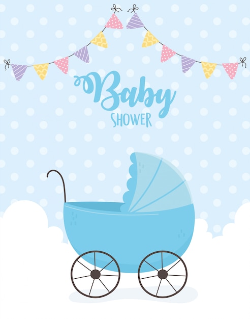 Vecteur shower de bébé, nuages de landau bleu fanions en pointillé illustration de fond