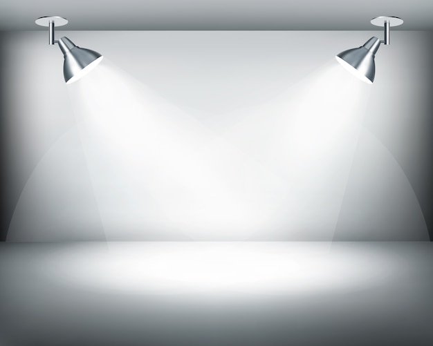 Showroom rétro noir et blanc avec deux lumières.