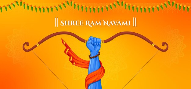 Shri Ram Navami Saluant Les Mains Du Seigneur Rama Tenant Un Grand Arc Et Une Flèche