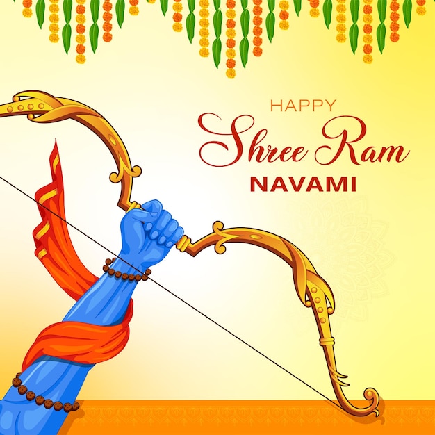 Shri Ram Navami Saluant Les Mains Du Seigneur Rama Tenant Un Grand Et Un Arc