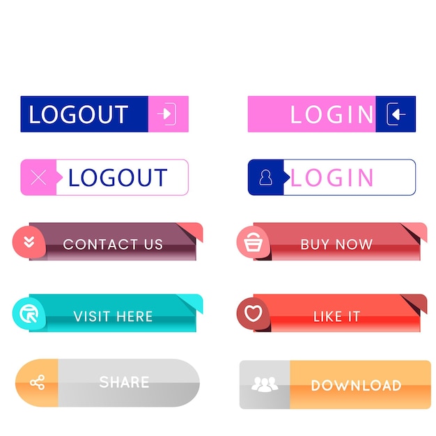 Sign up and Sign In Button Set Design plat sur un fond blanc est utilisé pour l'enregistrement et la connexion.