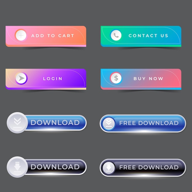 Sign up and Sign In Button Set Design plat sur un fond blanc est utilisé pour l'enregistrement et la connexion.