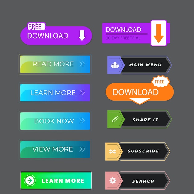 Sign Up and Sign In Button Set Flat Design on White Background