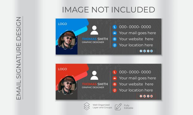 Vecteur signature de courrier électronique professionnel avec une photo d'auteur, mise en page moderne et minimale