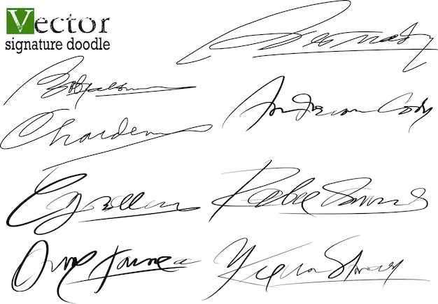 Signature Doodle Signature Manuscrite Différents Exemples De Signatures Isolées Sur Fond Blanc