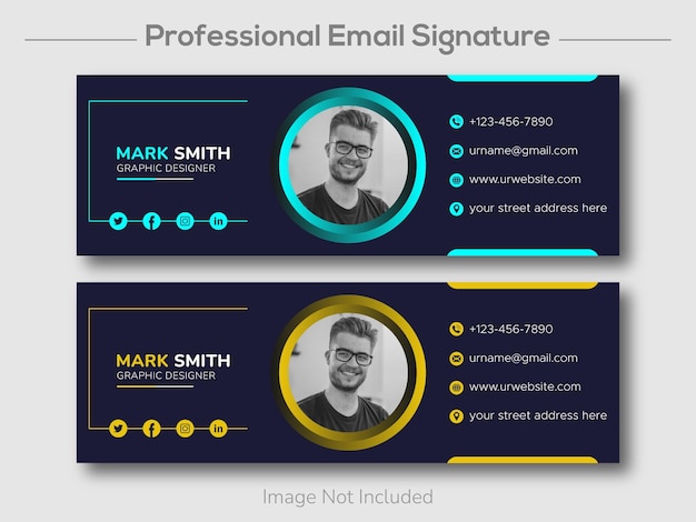 Vecteur signature d'e-mail élégante ou pied de page d'e-mail et conception de couverture de médias sociaux personnels