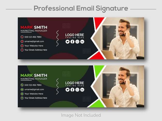Vecteur signature d'e-mail professionnelle ou pied de page d'e-mail et conception de couverture de médias sociaux personnels