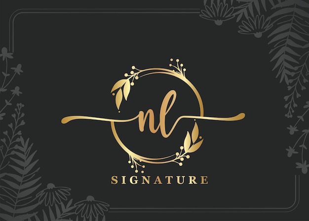 Signature De Luxe Initiale Nl Logo Design Feuille Et Fleur Isolées