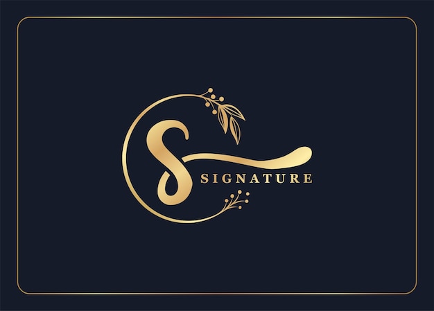 Signature de luxe initiale S logo design isolé feuille et fleur Signature AU03