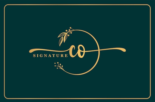 Signature De Luxe En Or Initiale Co Logo Design Feuille Et Fleur Isolées