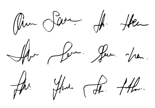 Signature manuelle pour les documents sur fond blanc Lettrage de calligraphie dessiné à la main Illustration vectorielle EPS10