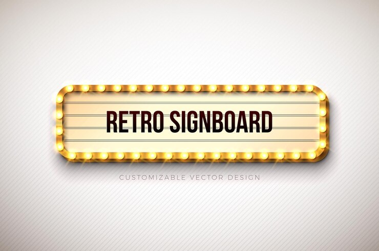 Vecteur signboard rétro vectoriel ou illustration de boîte lumineuse avec conception personnalisable sur une lumière de fond propre