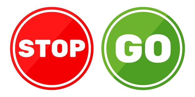 Le signe d'arrêt en cercle rouge et le signe de départ en cercle vert