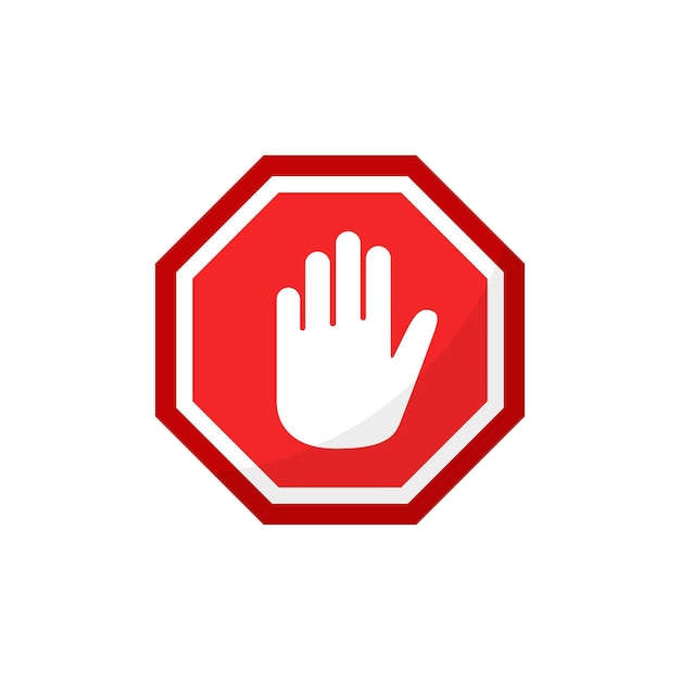 Signe d'arrêt avec icône de main dans le style plat Illustration vectorielle de contrôle de la circulation sur un fond isolé Concept d'entreprise de signe d'attention