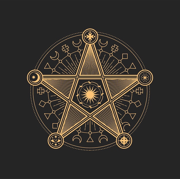 Vecteur signe astrologique sacré pentagramme ésotérique et occulte