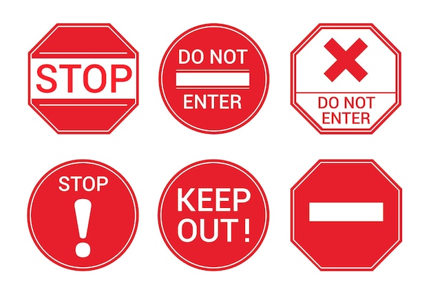 Signe d'avertissement icône clipart réglé Signalisation rouge de la circulation routière comme ne pas entrer ne pas entrer