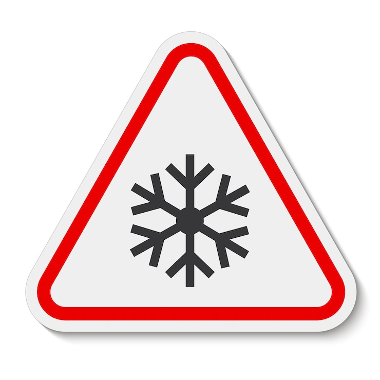 Vecteur signe d'avertissement triangulaire avec symbole de flocon de neige isolé sur fond blanc illustration vectorielle eps10