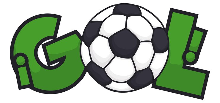 Vecteur signe avec un ballon de football dans le style de dessin animé formant le mot gol écrit en espagnol et signifiant but