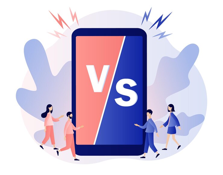 Signe de bataille VS sur l'écran du smartphone Versus lettres Concurrence entre deux personnes ou produits
