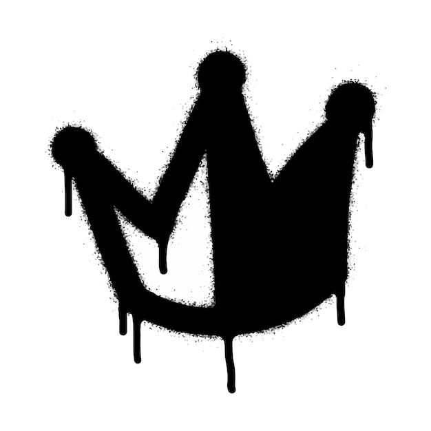 Signe de couronne de graffiti peint à la bombe en noir sur blanc Symbole de goutte à goutte de couronne isolé sur illustration vectorielle fond blanc