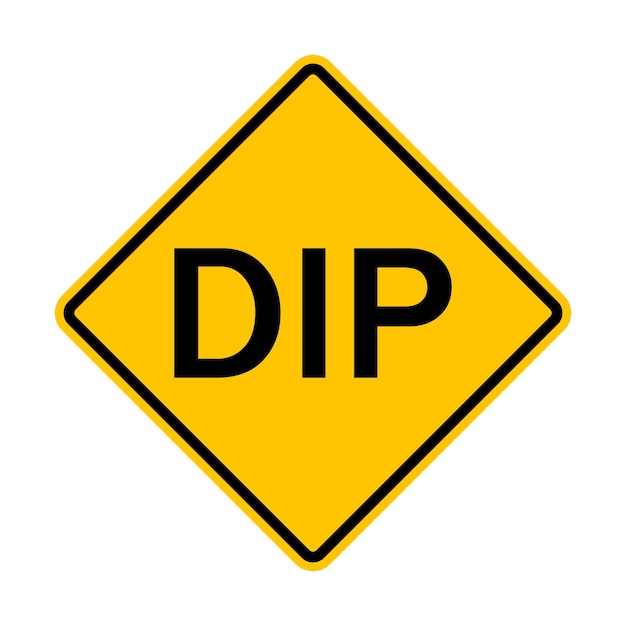 Signe DIP Signe routier d'avertissement endroit bas sur la route Trou avec de l'eau Signe de route jaune diamant d'avertiment