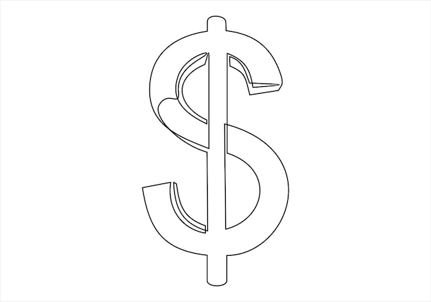 Vecteur le signe dollar est un dessin continu d'une ligne. le symbole linéaire du dollar est de l'argent.