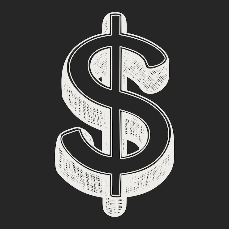 Vecteur signe dollar illustration vectorielle dessinée à la main isolée sur fond noir