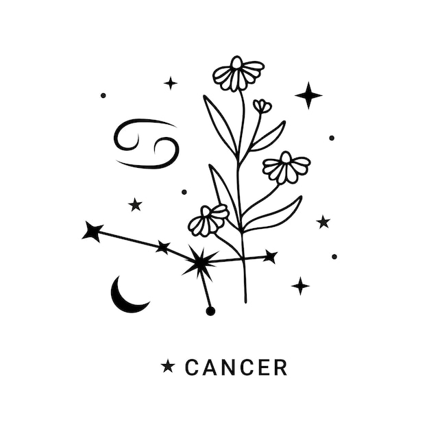 Signe Du Zodiaque Constellation Du Cancer Avec Fleur Lune Et étoiles